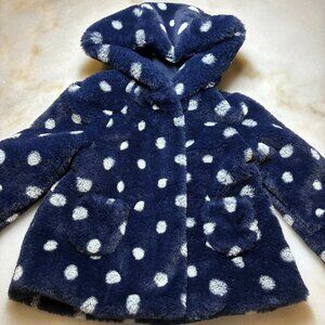 Mayoral Navy Blue and White Faux Polka Dot Fur Hooded Jacket Size 18 Months
